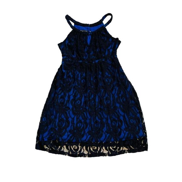 INC International Concepts Blue with Black Lace Overlay Midi Dress - PS - Picture 7 of 16